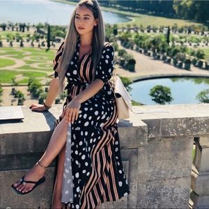 Maxi Black , white , gold polka dot Dress